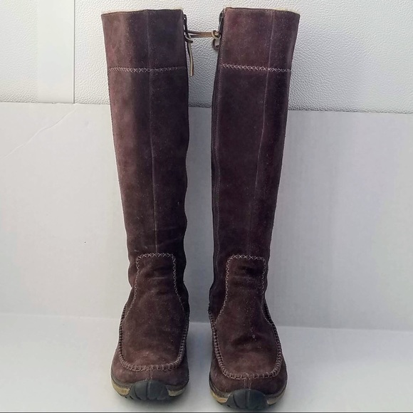 Timberland Tall Fauna Brown Suede Tan Moccasin Lace Up Low Wedge Sherling Boots - Picture 4 of 8